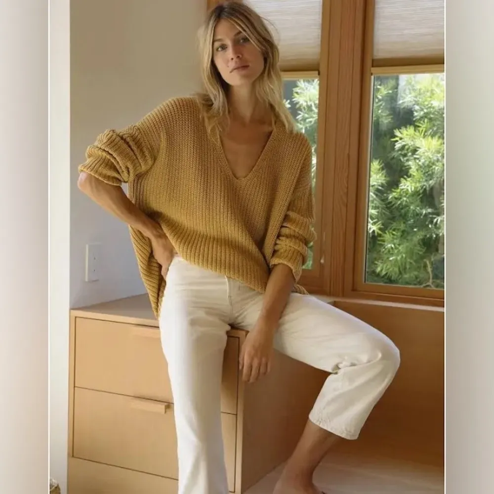 Jenni Kayne Mustard Yellow‎ Organic Cotton Cabin Fisherman Sweater Size Small - Image 5