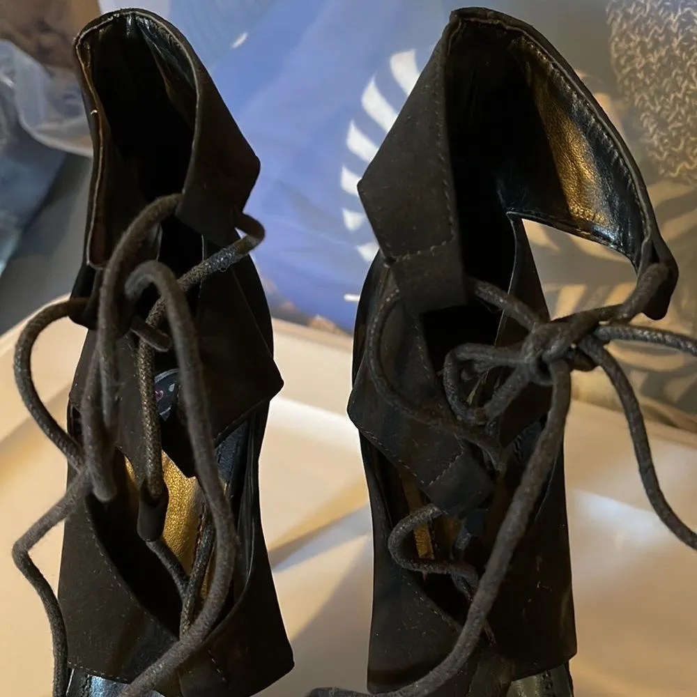 Derek Heart From H&M Sophia Black Lace Up Stiletto Spike Heels 8.5 - Image 7