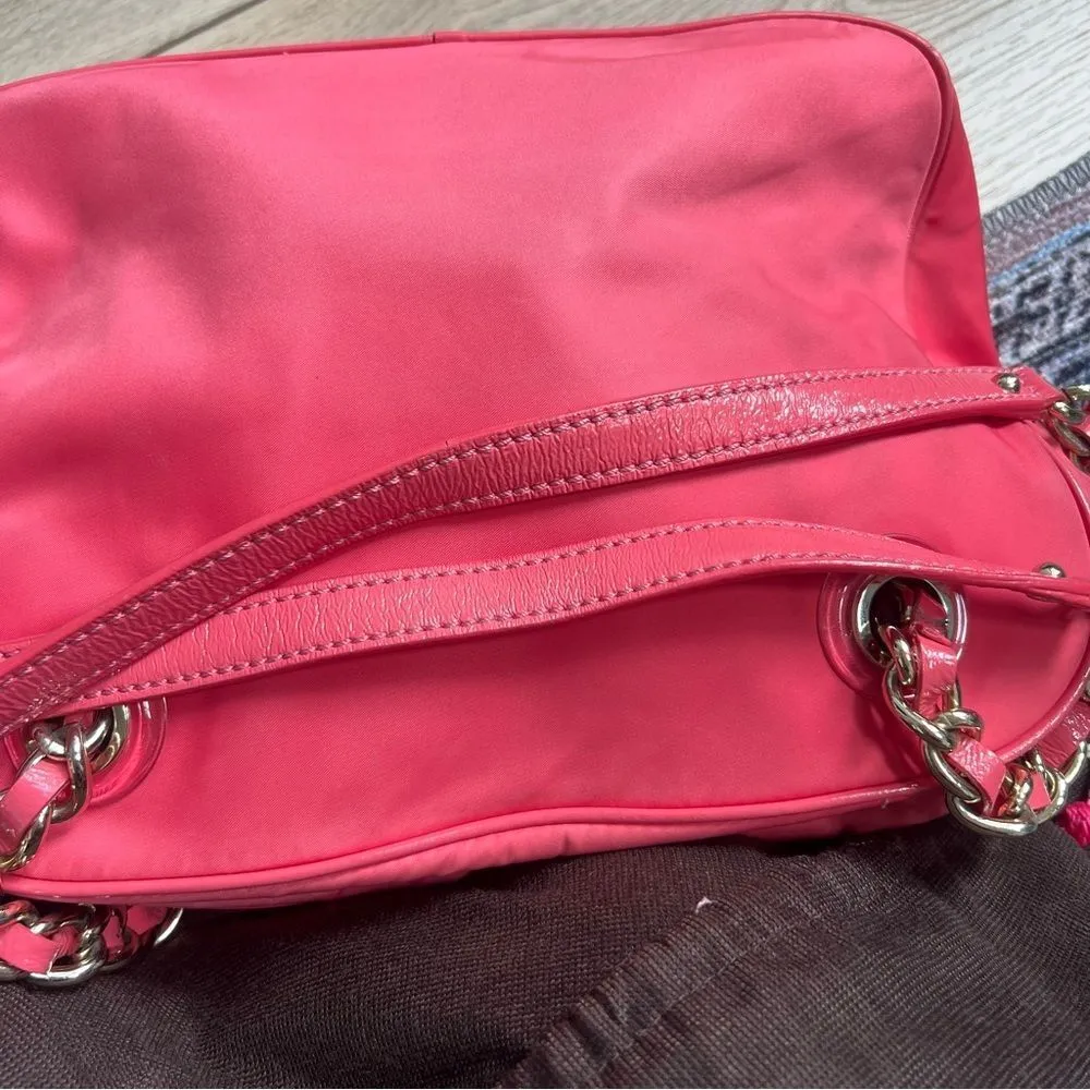 Kate Spade Vintage Jasmine Nylon Satchel Bag Orange Double Gold Chain Purse - Image 16