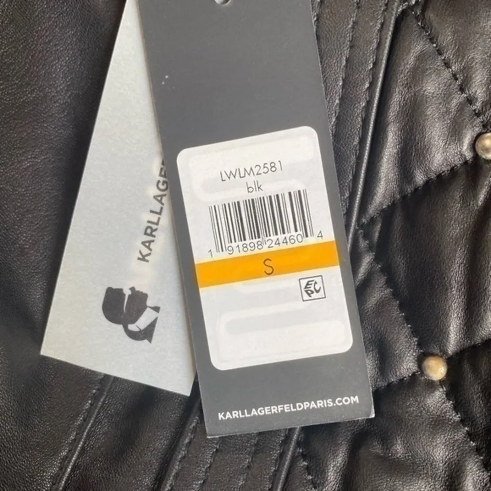 Karl Lagerfeld Studded Quilted Leather Crop Jacket in Black Size Small NWT - Image 6