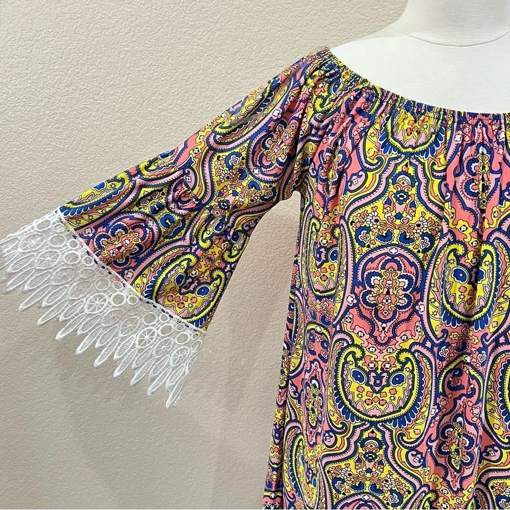 WinWin Multicolor Paisley Half Sleeve Lace Boho Tunic L-XL - Image 3