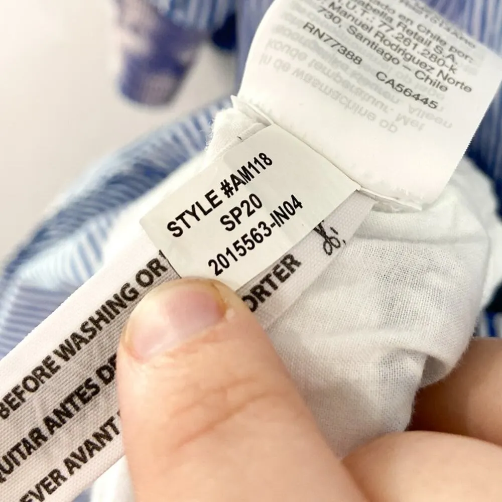 J Crew Floral Embroidered Popover Dress Ruffled Hem Blue White Stripe Medium - Image 8