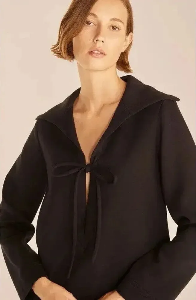 $265 Rebecca Taylor Tunic Top Blouse Scuba Like Drawstring Black Size XS - Image 1