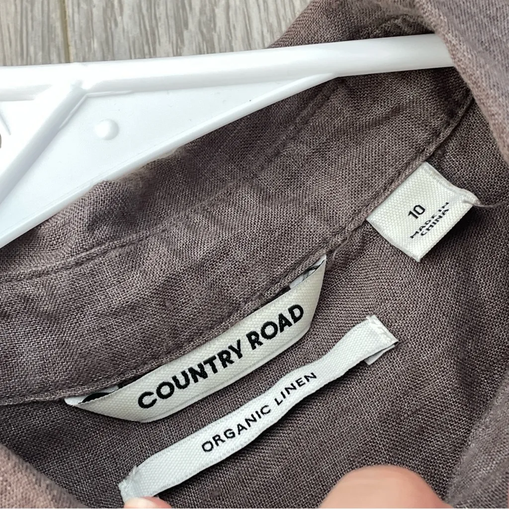 Country Road Shirt organic linen button up womens Brown (size 10) contemporary - Image 2