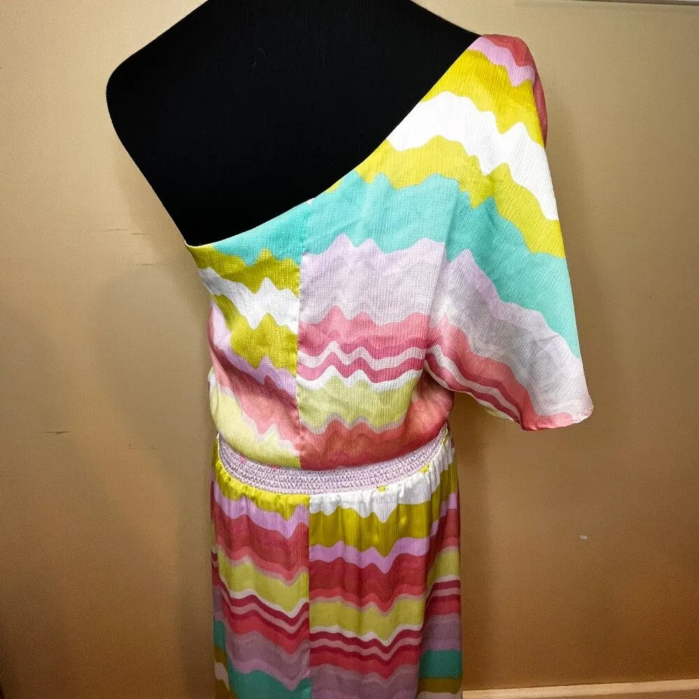Jessica Simpson One Shoulder Maxi Dress SZ 4 Multicolored Dressy Resortwear Boho - Image 5