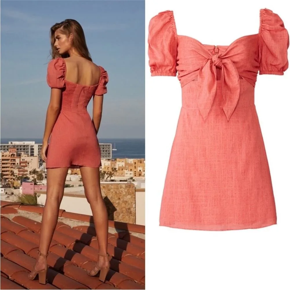 The Jetset Diaries TJD Heartbreaker Orange Linen Mini Dress, EUC, Medium - Image 3