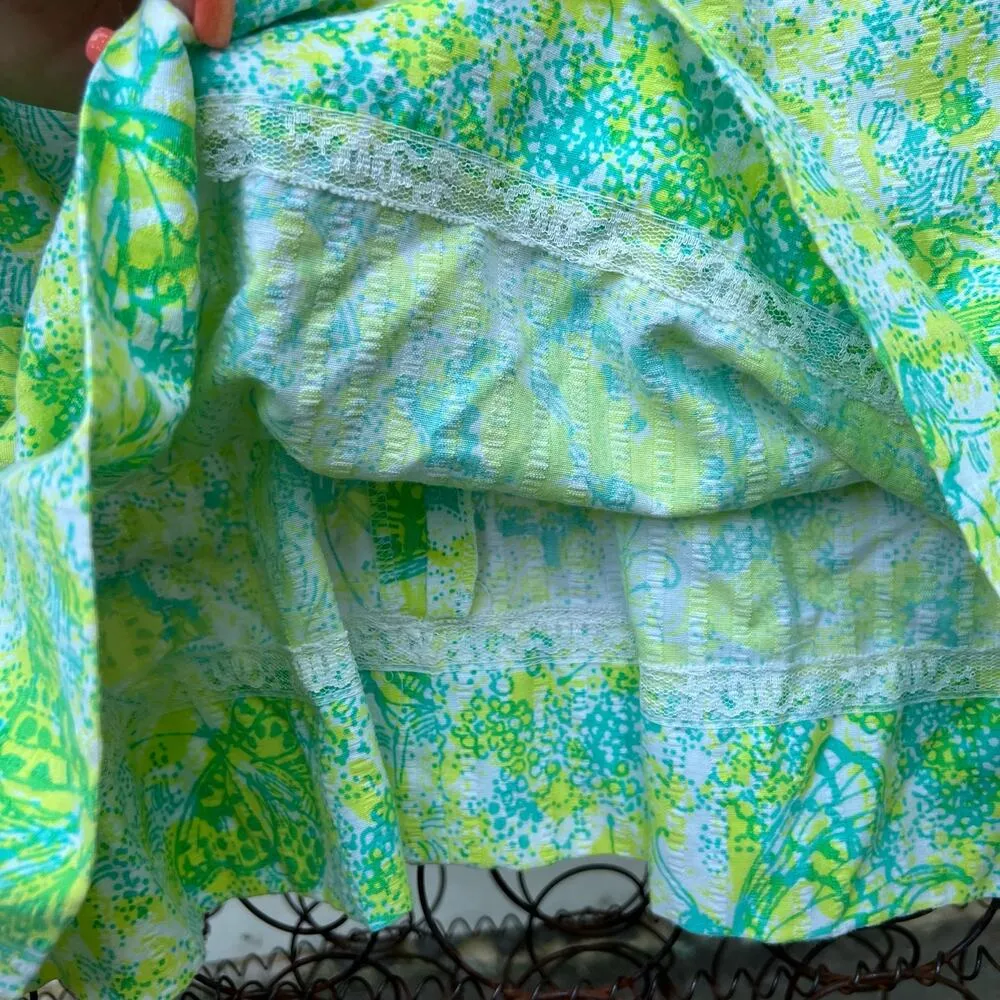 Vintage 60s Lilly Pulitzer Blue Green Daisy Butterfly Convertible Strap Sundress - Image 6