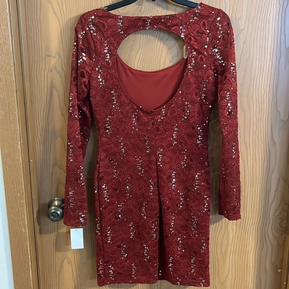Ruby Rox Red Lace Sequin Long Sleeve Dress‎ - Image 5