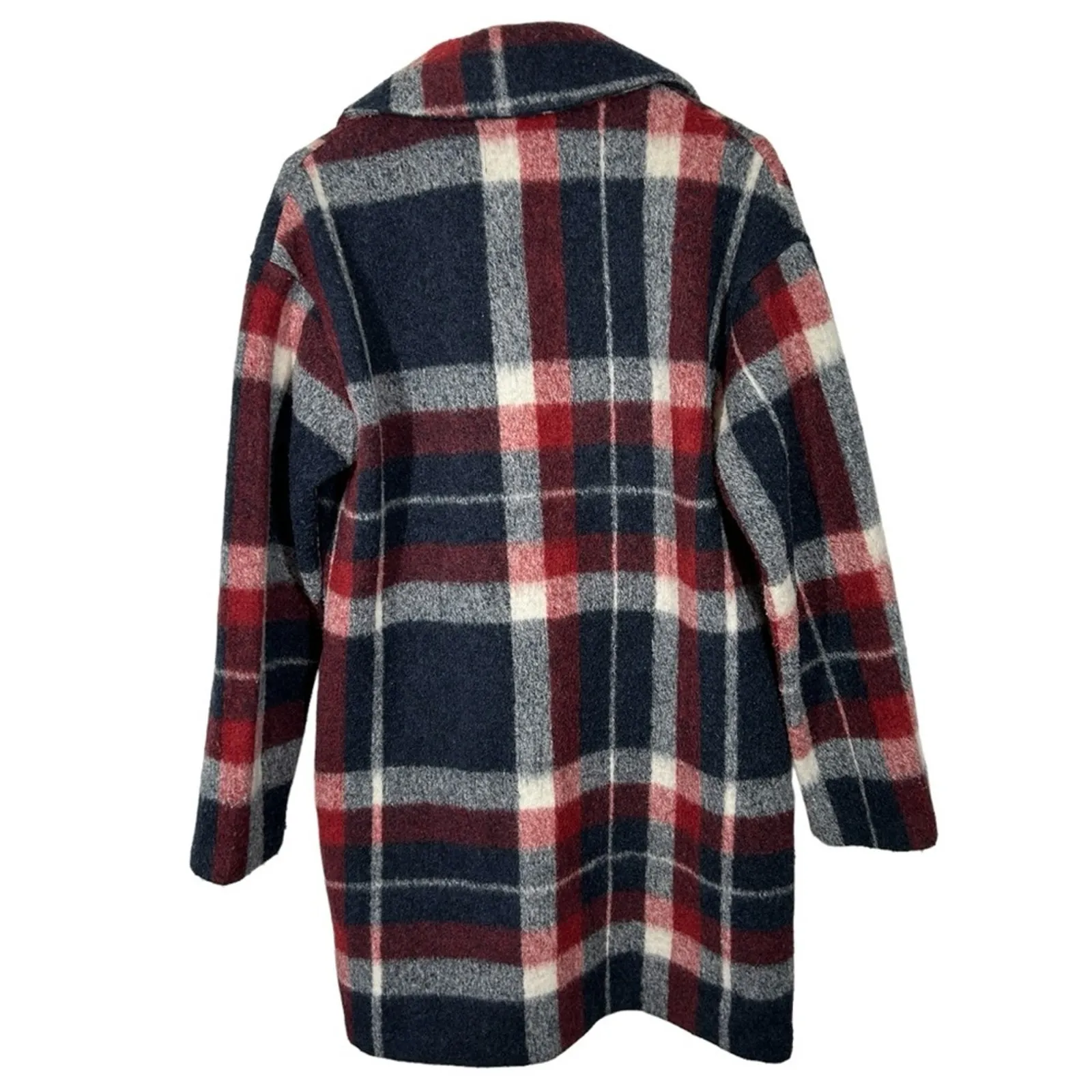Tahari Wool Blend Plaid Shacket Size Small Red White & Blue Mid-Length - Image 8