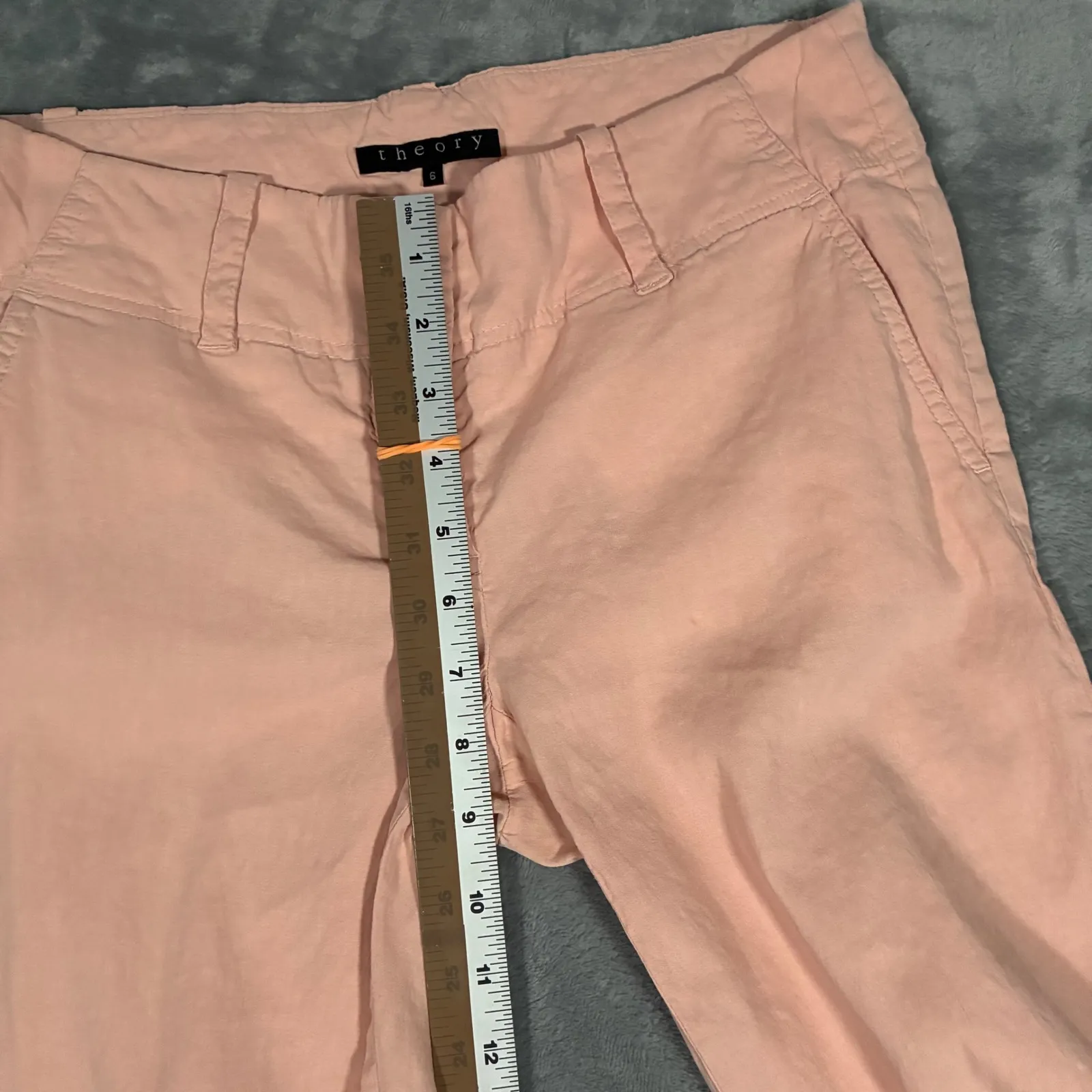 Theory Linen Blend Wide Leg Low Rise Trousers Pants Women's 6 Peach - Image 9