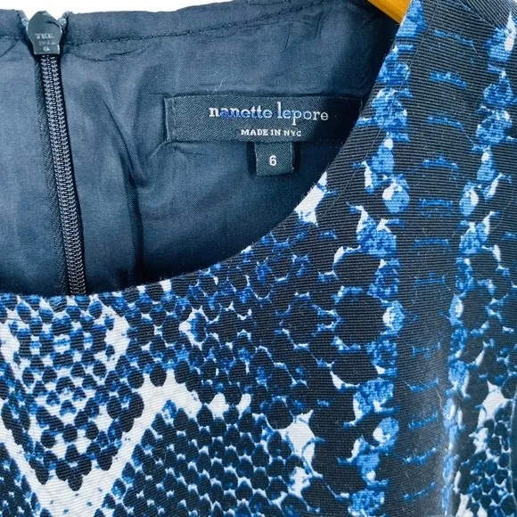 Nanette Lepore Size 10 Love Bites Snake Print Dress‎ Blue Black Fit and Flare - Image 3