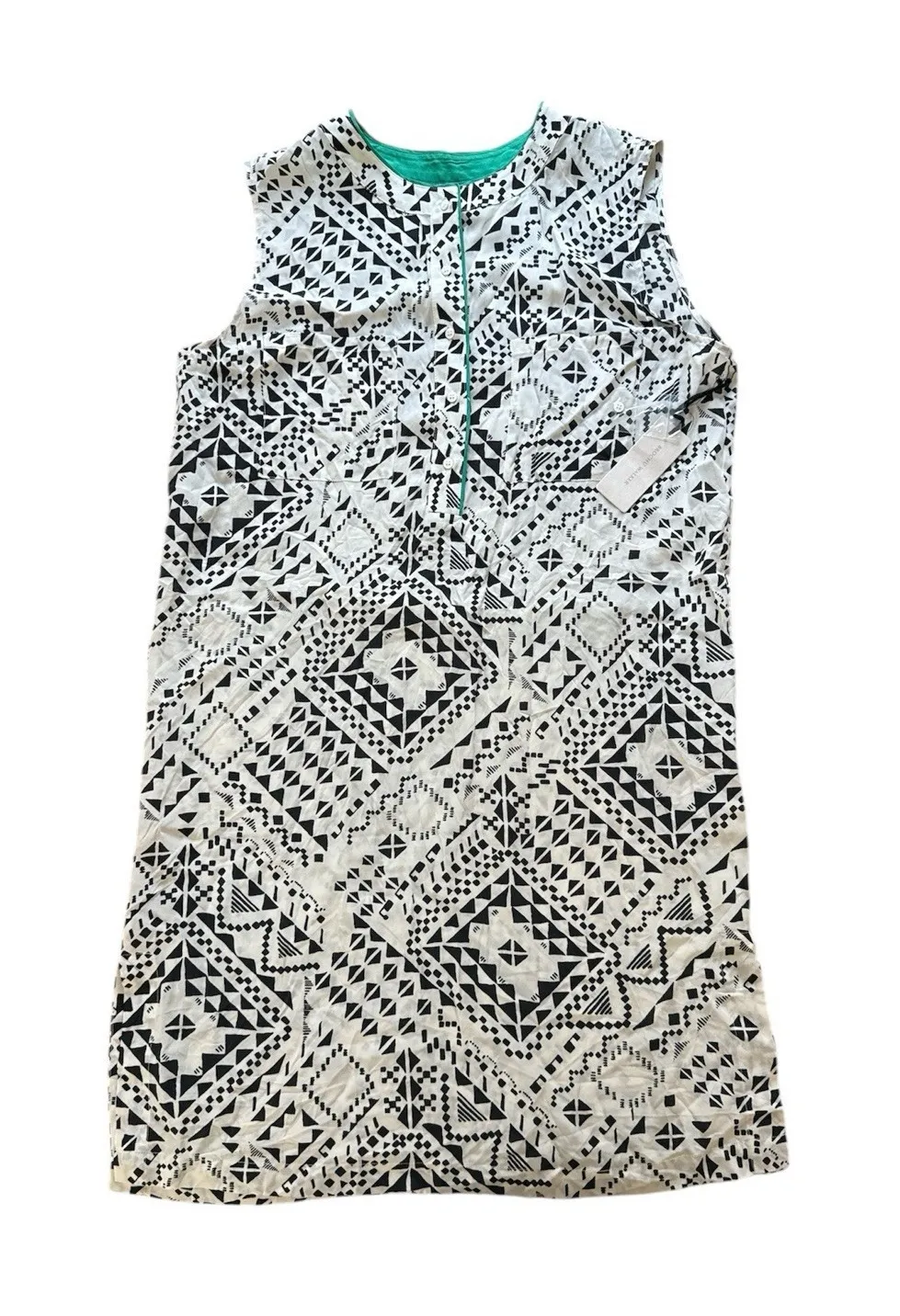 Brochu Walker Aubrey Tunic Dress Medium Silk Shift Sleeveless Black White Print - Image 1