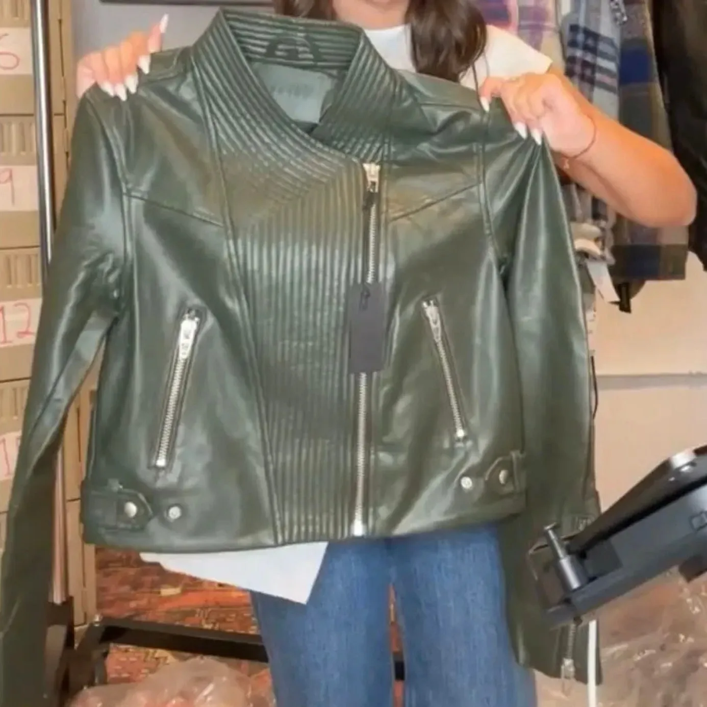 BLANK NYC / BlankNYC Olive Quilted Detail Moto Jacket, Size S, New with Tag - Image 7