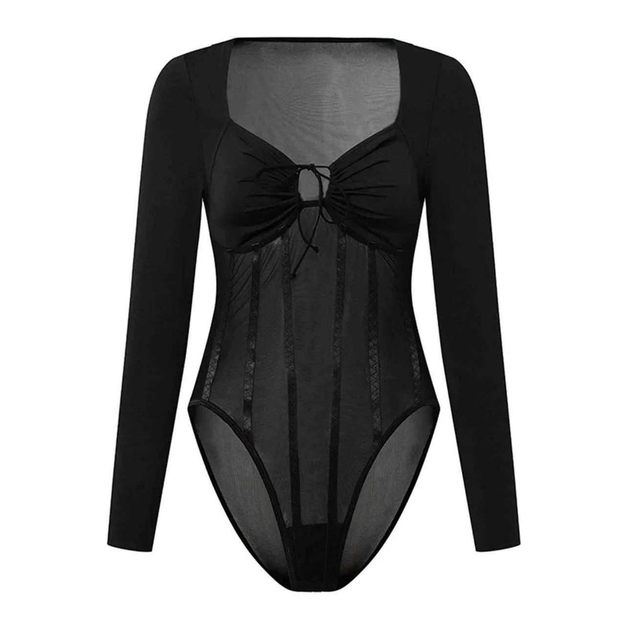 Misha Collection Paneled Corset Bodysuit Long Sleeve Bustier Boned Black Size 6 - Image 10