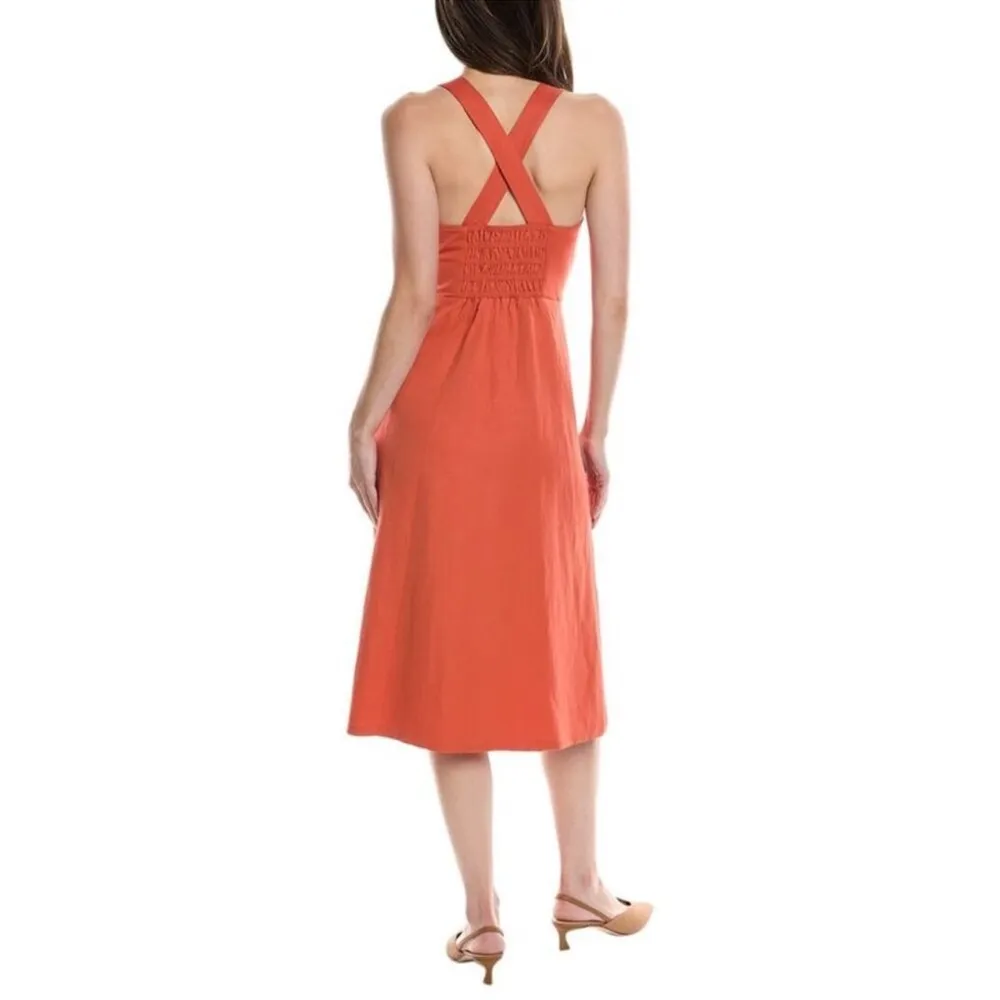 NWOT Theory Crossback Linen-Blend Cross Back Square Neck Midi Orange Dress sz 8 - Image 2