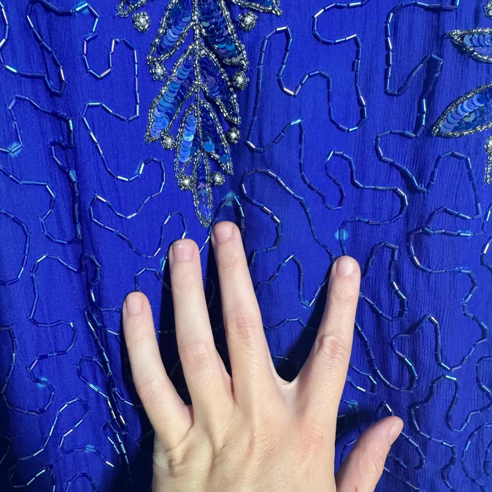 Stenay Vintage 80s Dress Women 16 Royal Blue Sequin Knee Length Cocktail Party - Image 13