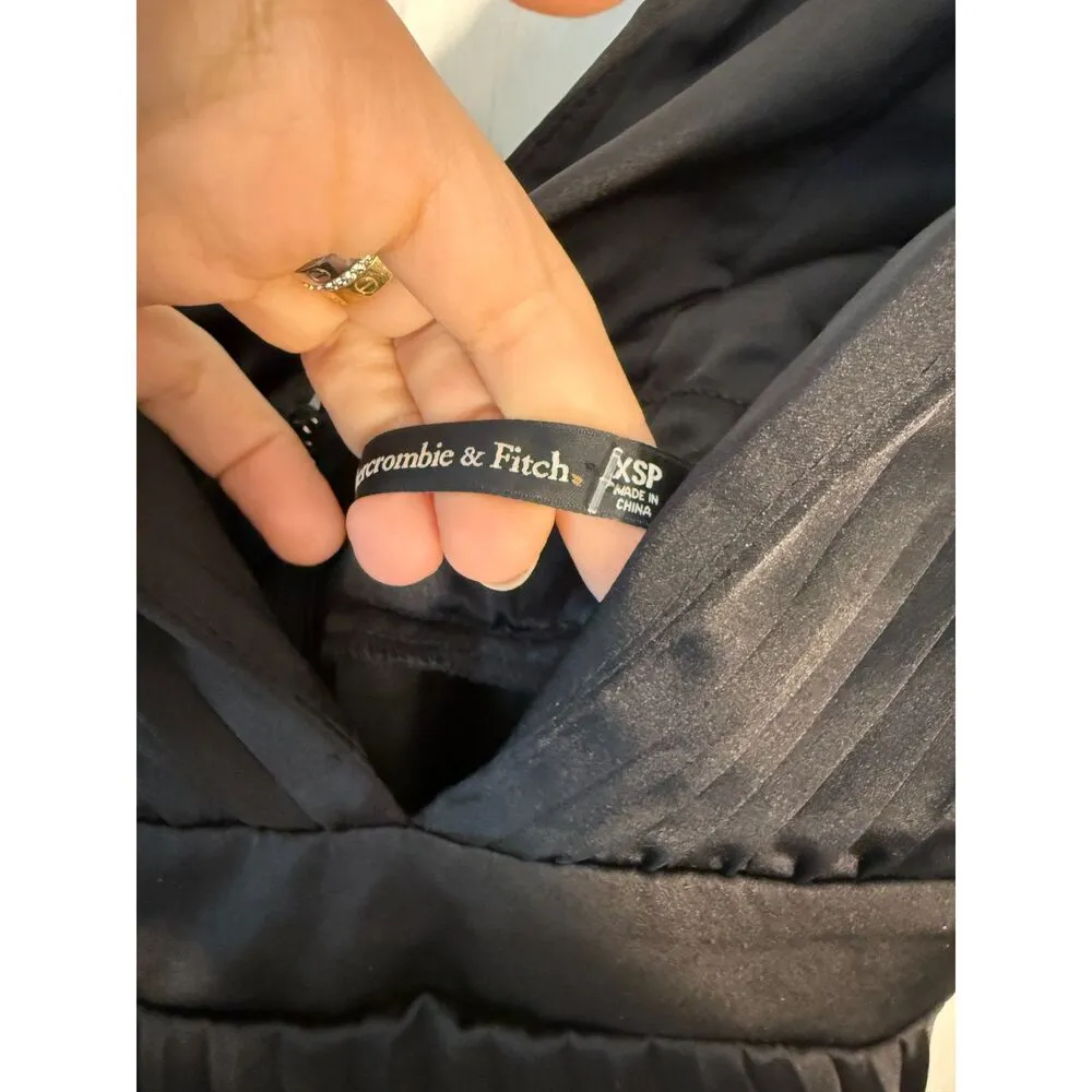 Abercrombie and Fitch Plunge Pleated Mini Dress Black Satin Sz XS Petite - Image 5