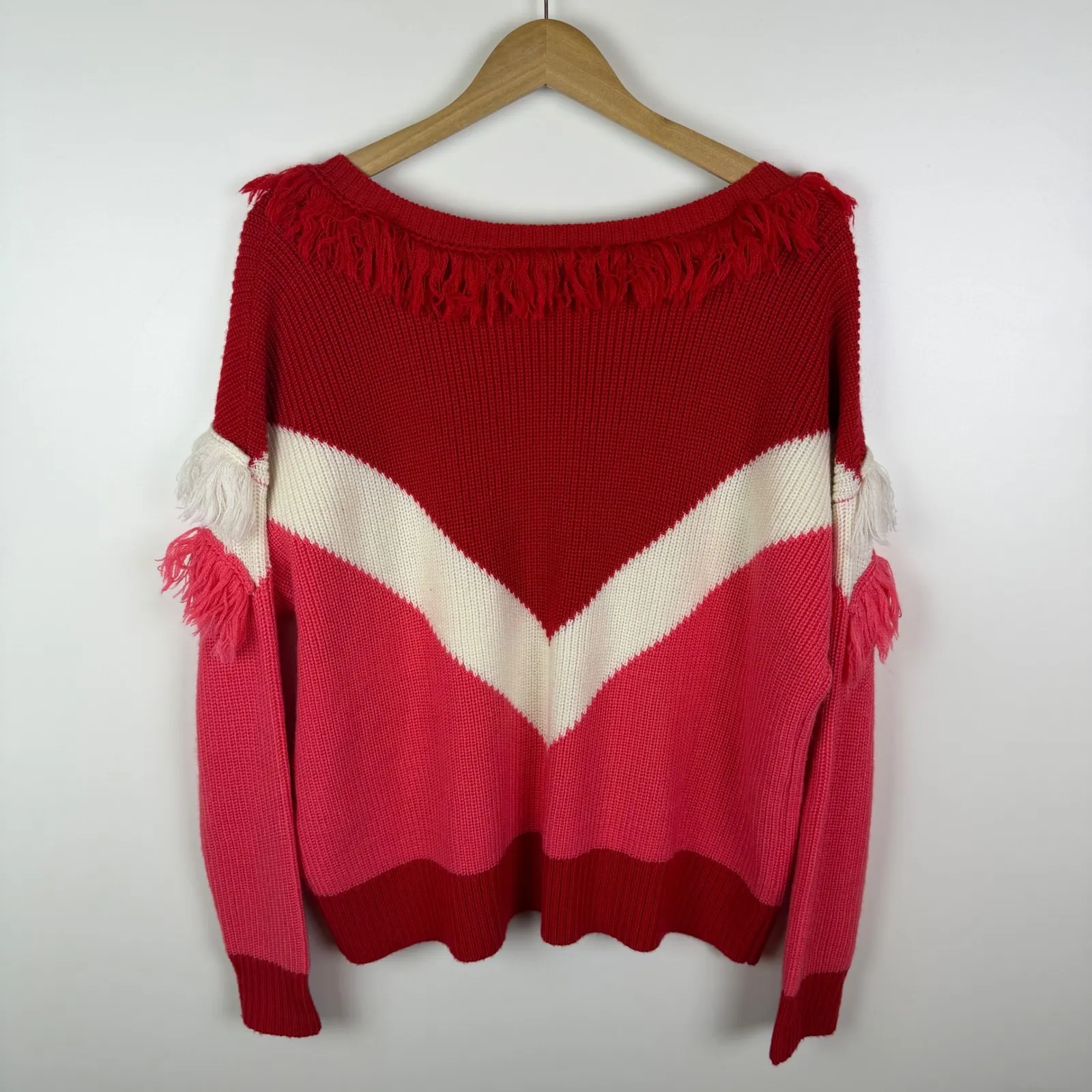 Lovers + Friends Nikki Sweater Small Chevron Fringe Valentines Comfy Retro Cozy - Image 4