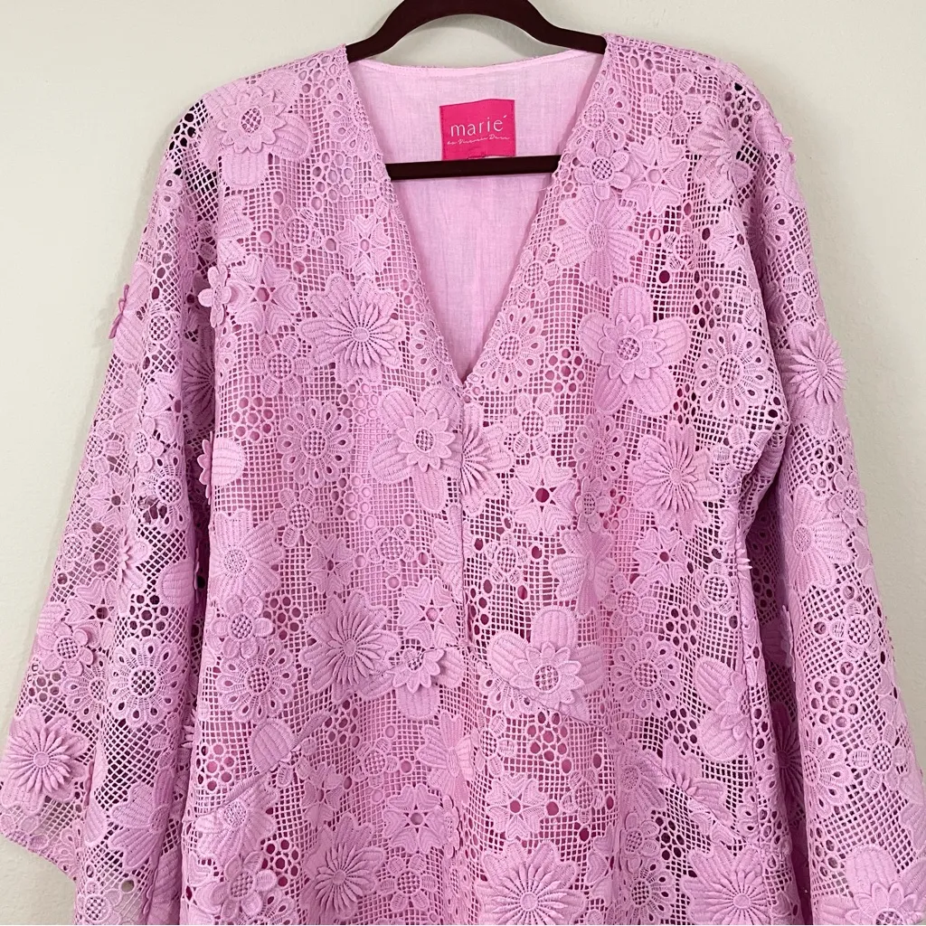 Marié by Victoria Dunn Pink 3D Lace Long Sleeves Mini‎ Kaftan Dress Size Small - Image 7