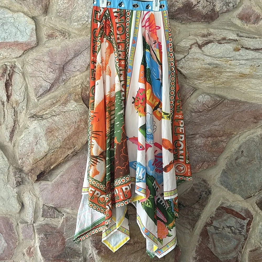 Commense Printed Handkerchief Hem Skirt size medium Blue - Image 3