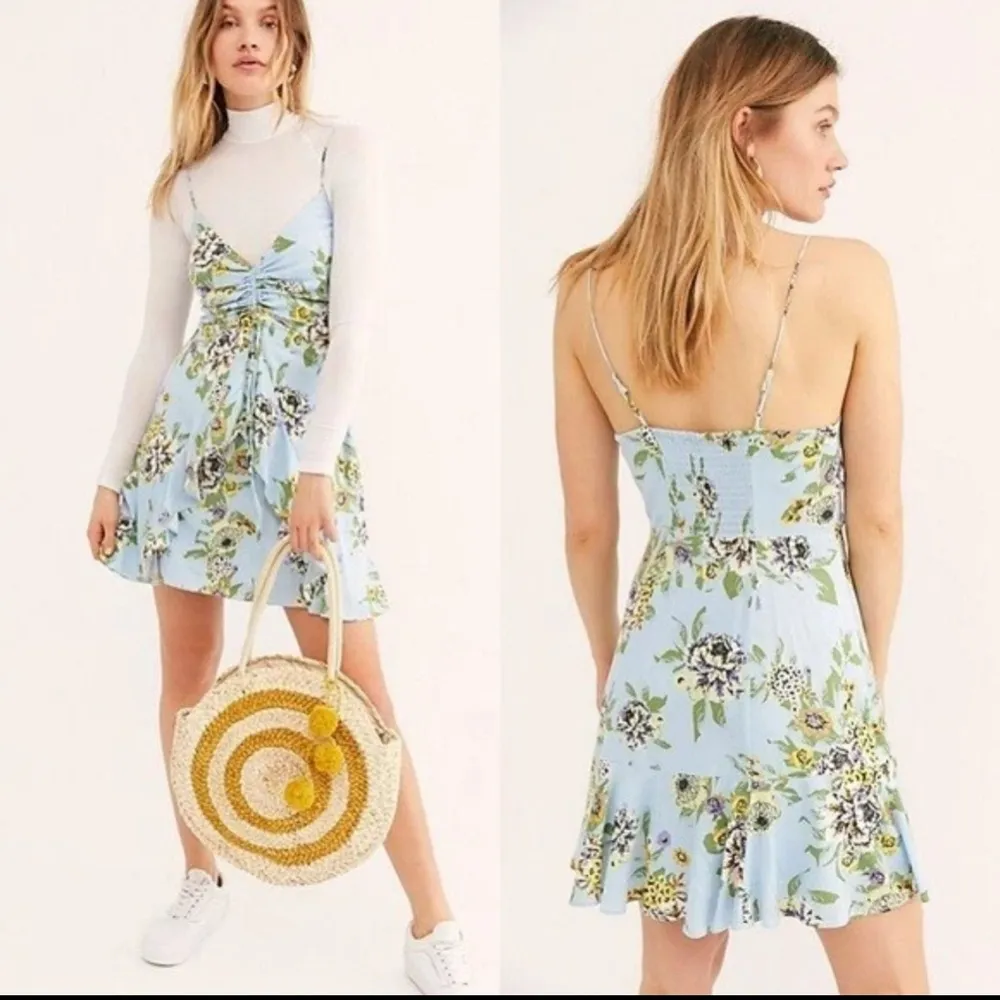 Free People Happy Heart blue floral sundress mini dress size XS H40 - Image 2