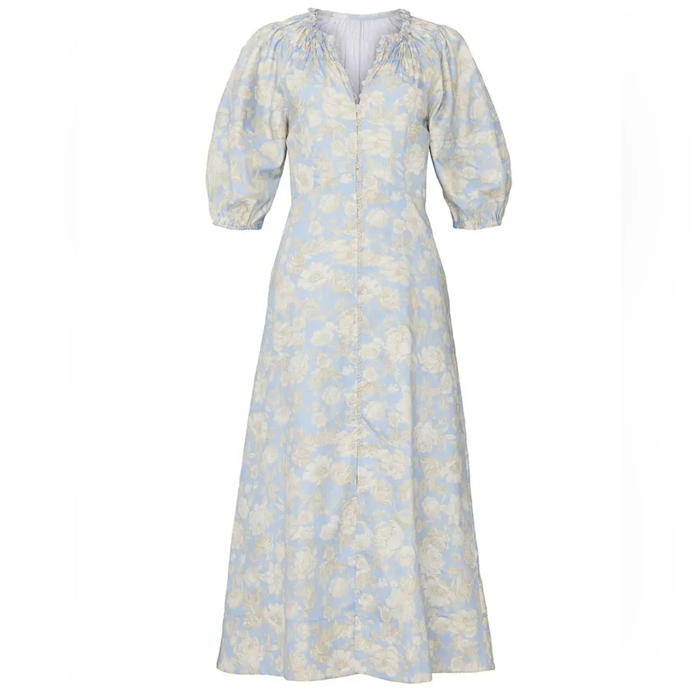 Rebecca Taylor Short‎ Sleeve Satin Leaf Floral 100% Cotton Maxi Dress Size 8 - Image 15