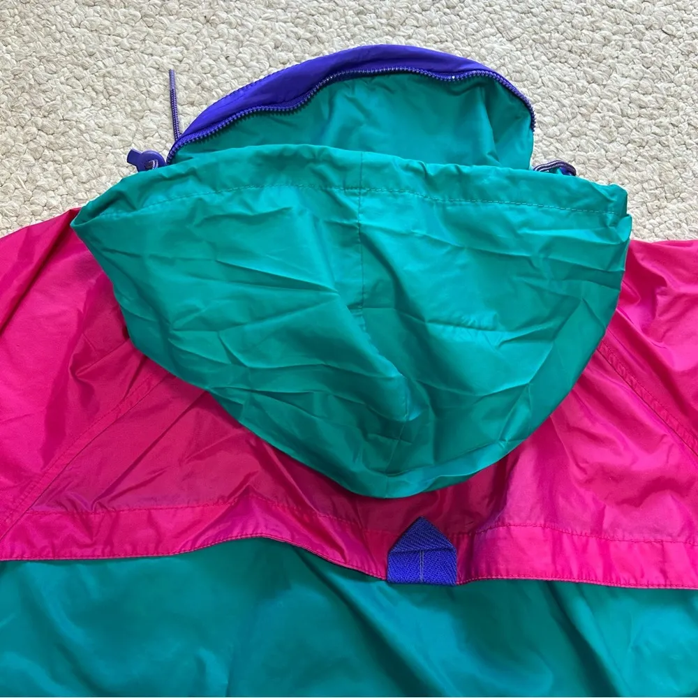 Vintage Columbia Windbreaker Jacket Green Pink Zip Up Hood Women Size XL - Image 11