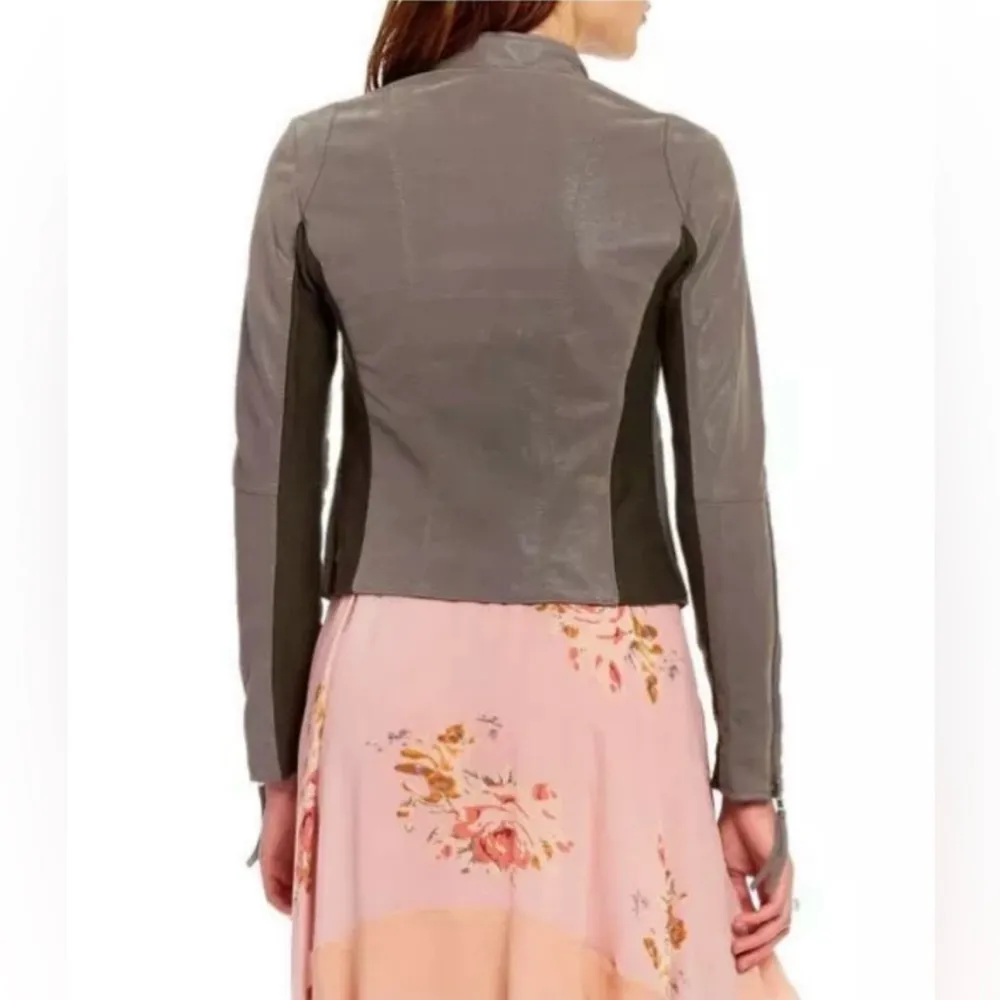 FREE PEOPLE Cool & Clean Faux-Leather Jacket Ribbed Knit Insets Zip Cuffs Size - Image 4