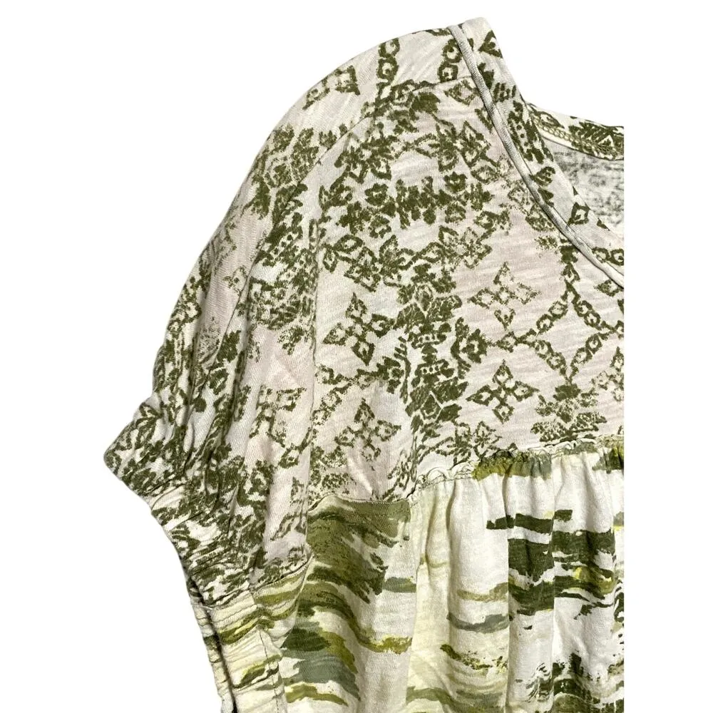 Anthropologie Pilcro Green Aztec Henley Button Shirt Batik Boho Womens XS - Image 4