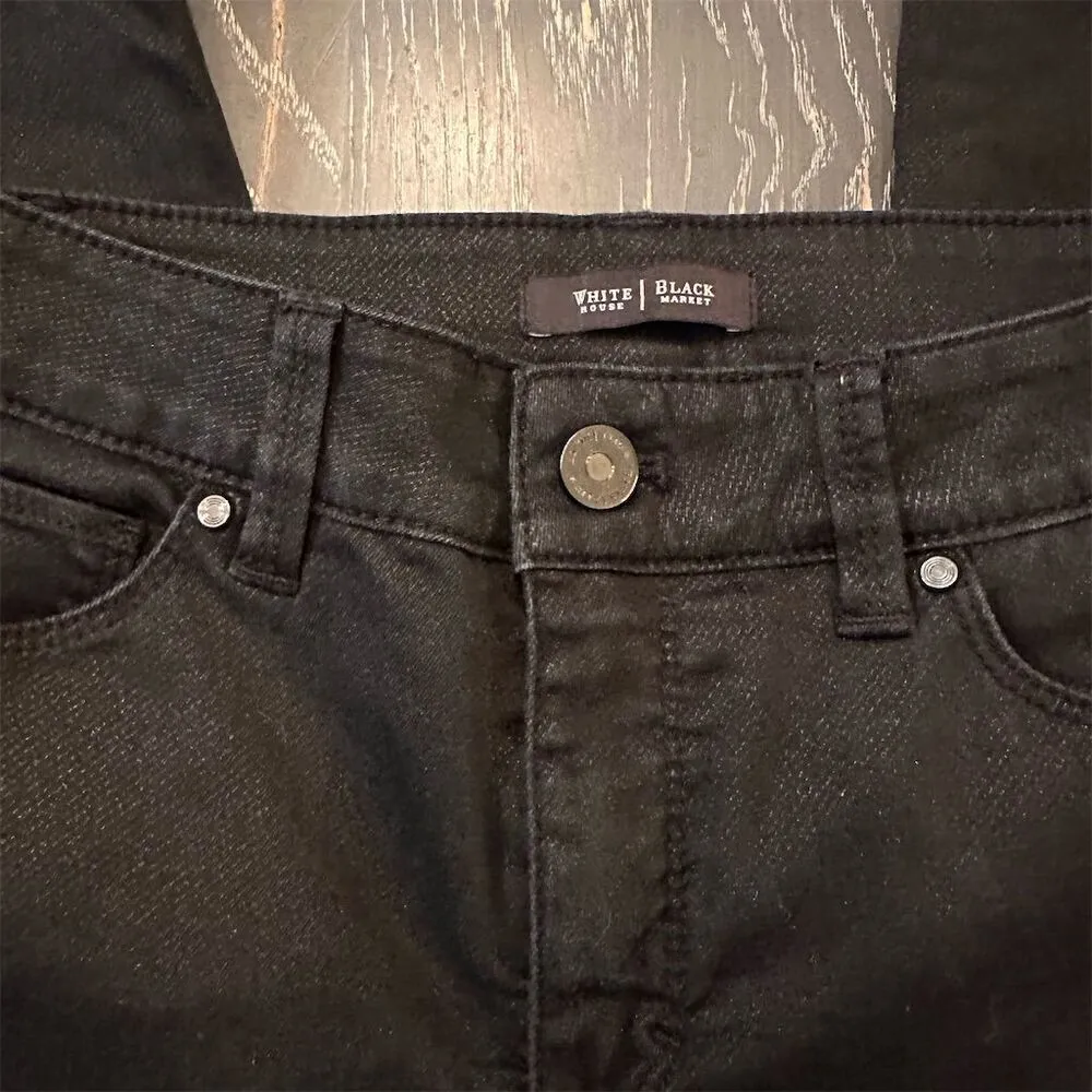 White House Black Market Skinny Jeans Black 5-Pocket Zip Women's SZ 0 - Image 4