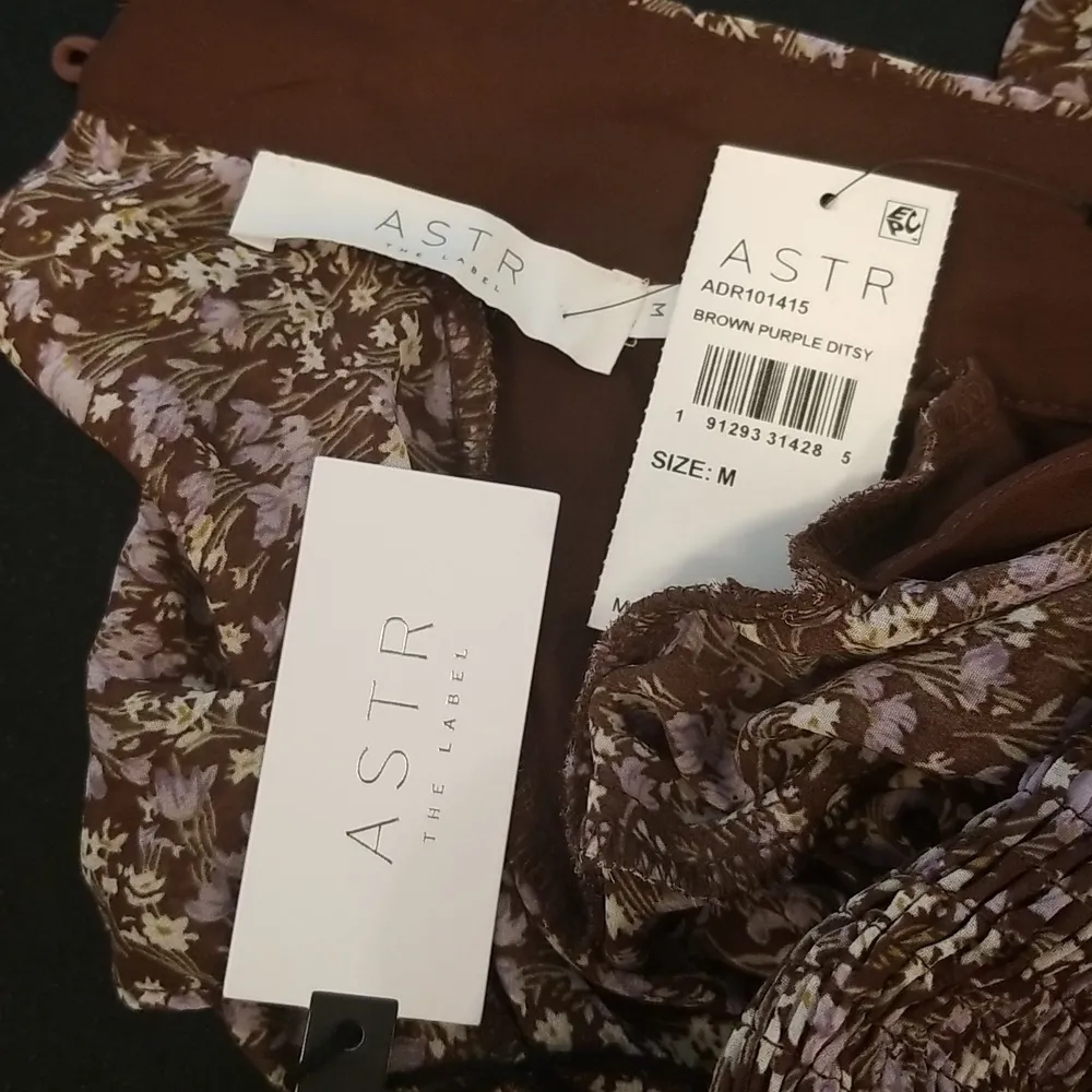 💕ASTR💕 Mock Neck Smocked Waist Maxi Dress ~ Brown & Purple Ditsy Floral M NWT - Image 13