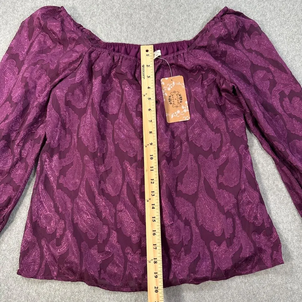 Mason & Belle Purple Sheer Sleeve Peasant Blouse Women's Medium New - Image 5