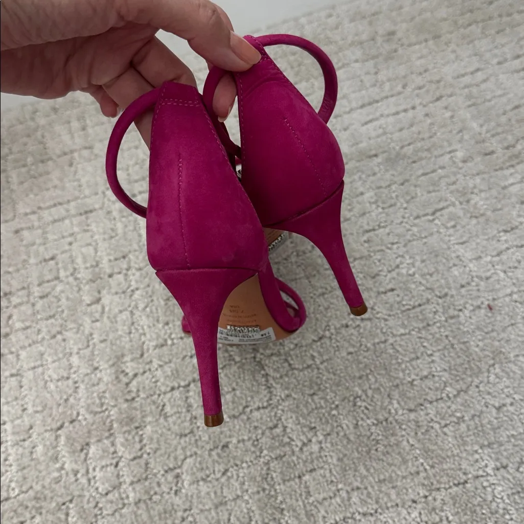 Schutz Jenina Fuchsia Nubuck Strappy Heel pink suede sandal kitten heel ankle - Image 7