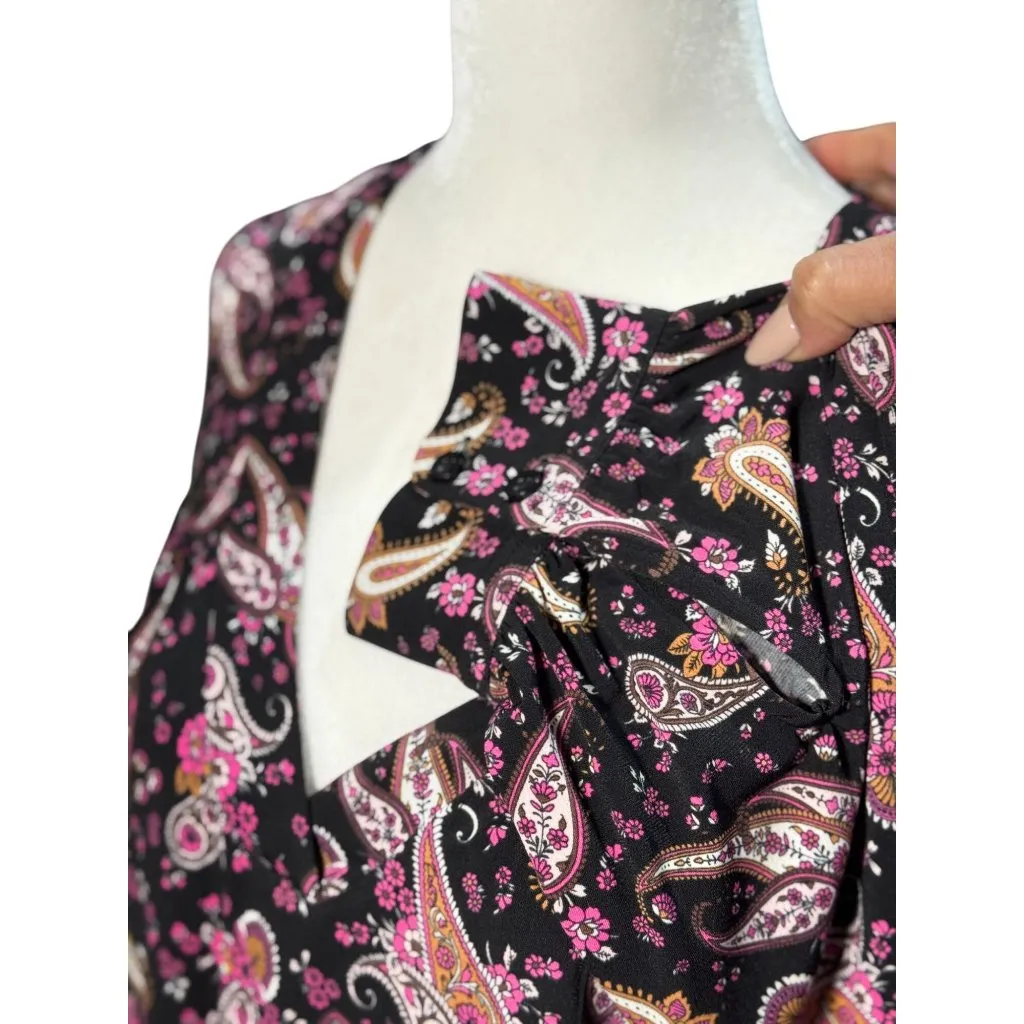 NEW Lane Bryant Womens 14/16 Paisley Print Stretch Blouse Long Sleeve Pink Black - Image 5