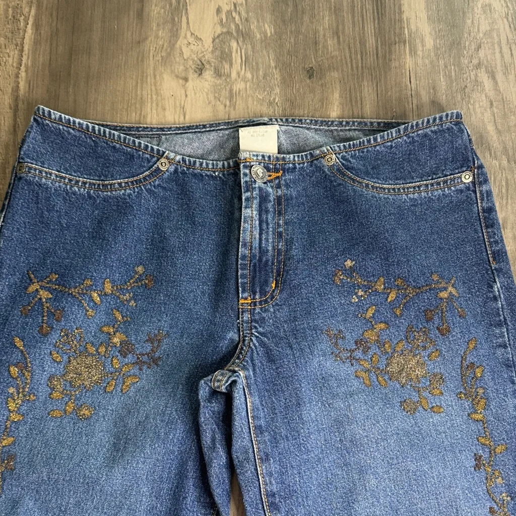 XOXO 90’s Blue Low Rise Flare Jeans with Gold Floral Accents - Image 6