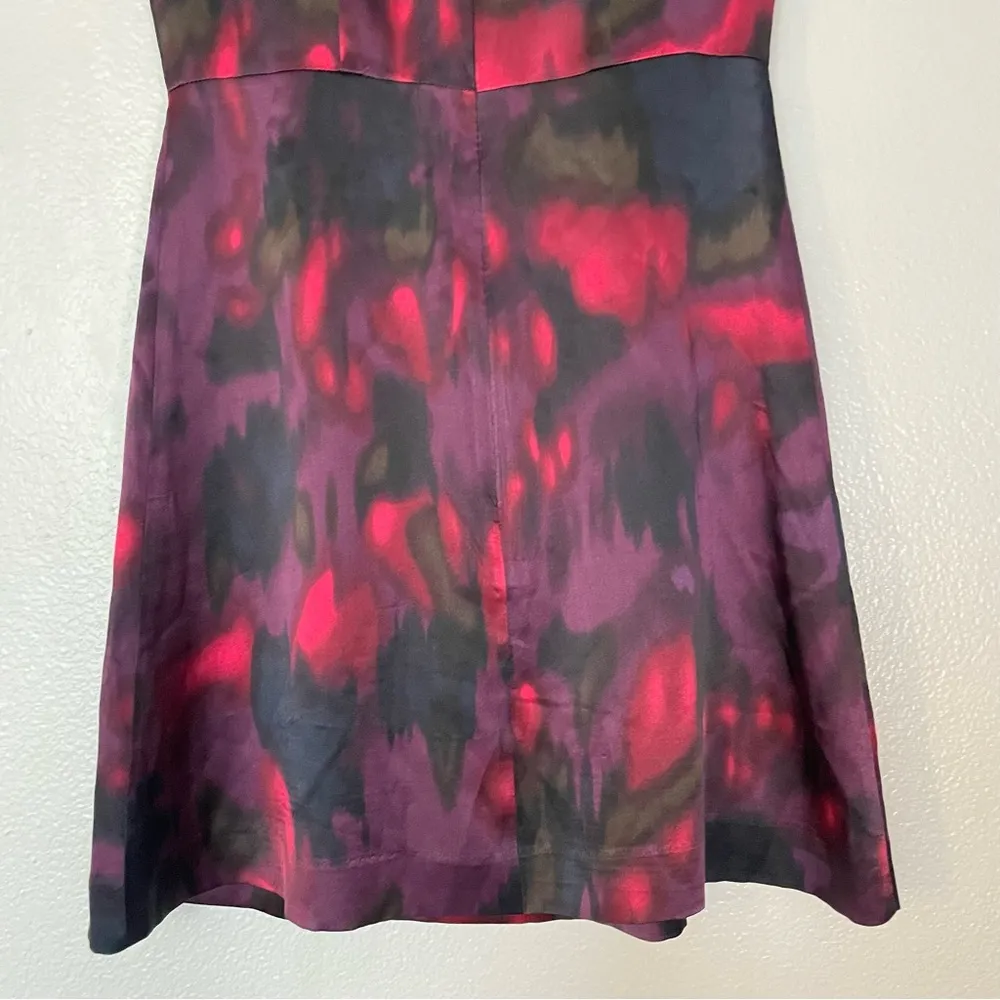 Theory Silk Red & Purple Watercolor Sleeveless Dress Size 0 - Image 3