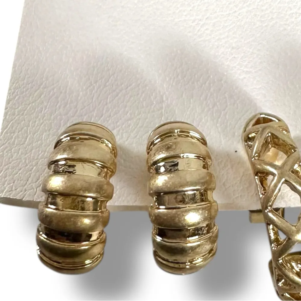 Free People Dainty Tiny Gold Half Hoop Earrings Set of 3 NWT - Image 3