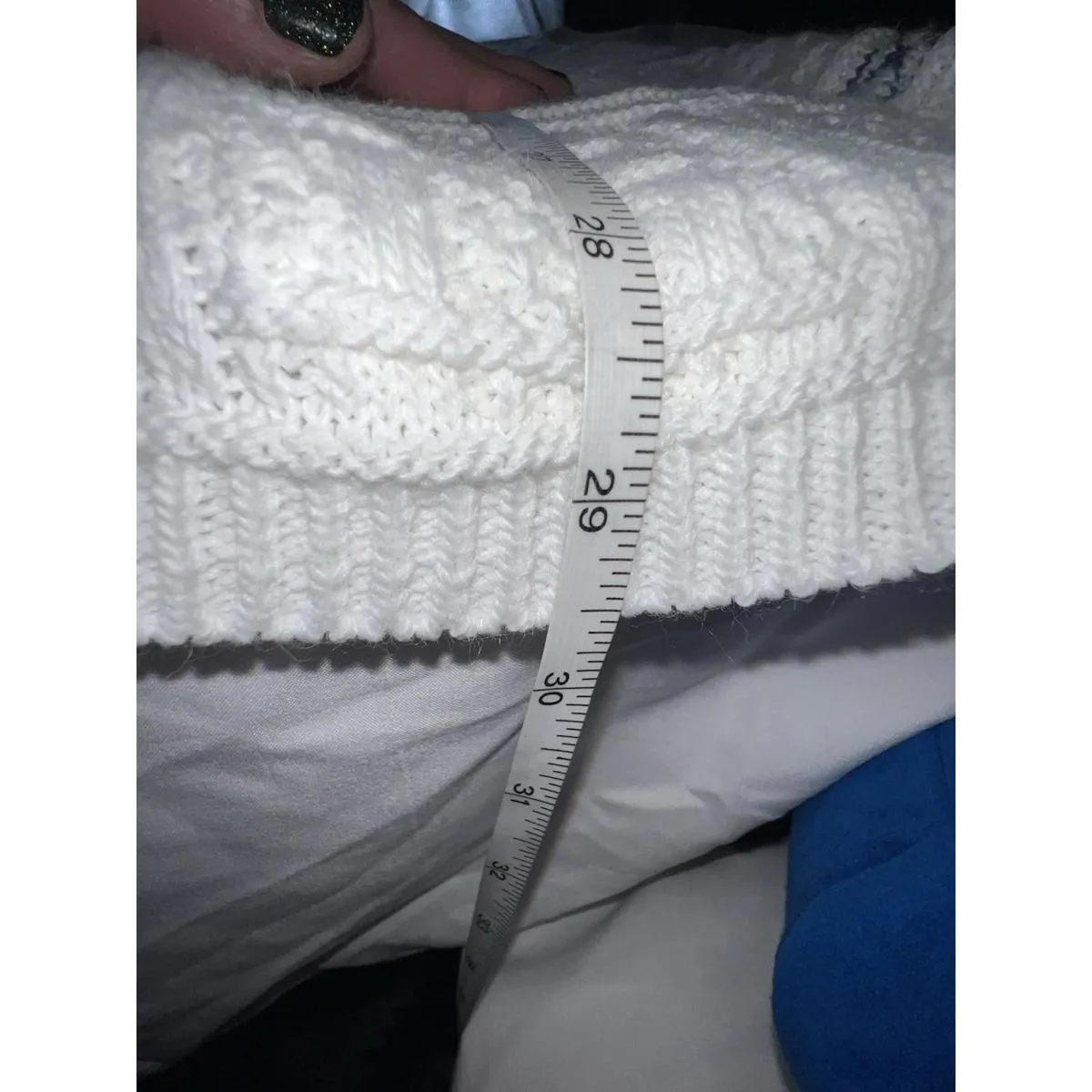 VTG 1980s Spunky Sweater White Blue Knit Mock Neck Made in USA Retro Women’s XL - Image 8