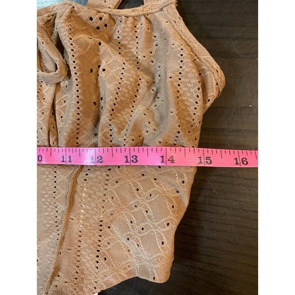 Coquette Babydoll Retro Eyelet Crop Top Large Brown Sexy Keyhole Tie Fun‎ Shein - Image 16