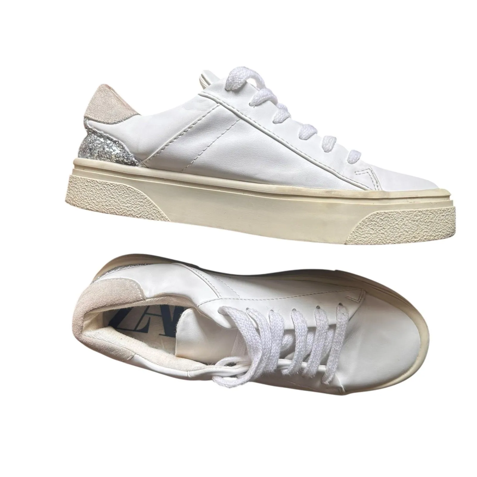 ZARA Basic Faux Leather Glitter‎ Sneaker White Sz 36 (US 6) - Image 2