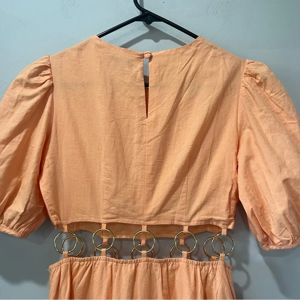 Charlie Holiday Andrea Maxi Size 2 Apricot Orange puffed Sleeves Gold Hoops - Image 9