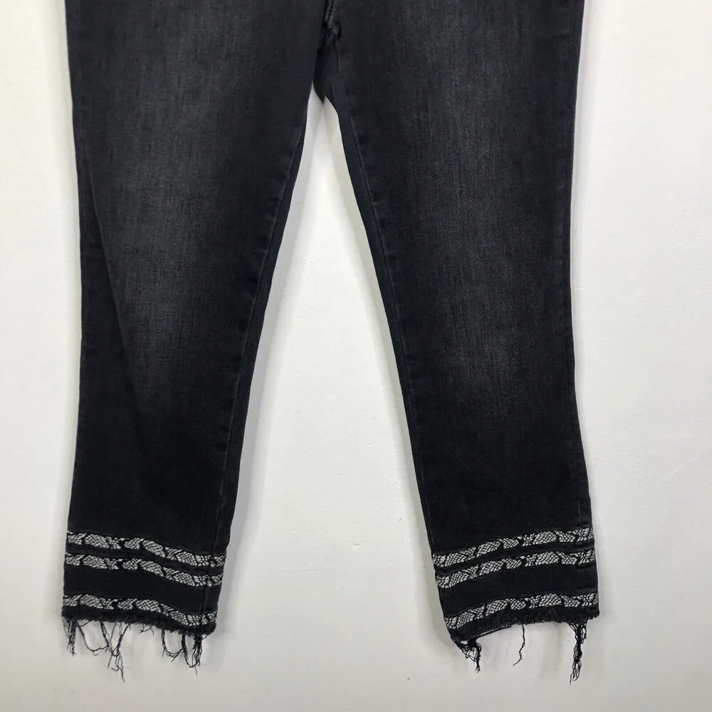 Driftwood Colette Straight Crop Embroidered Snake Print Jeans Washed Black Sz 28 - Image 6