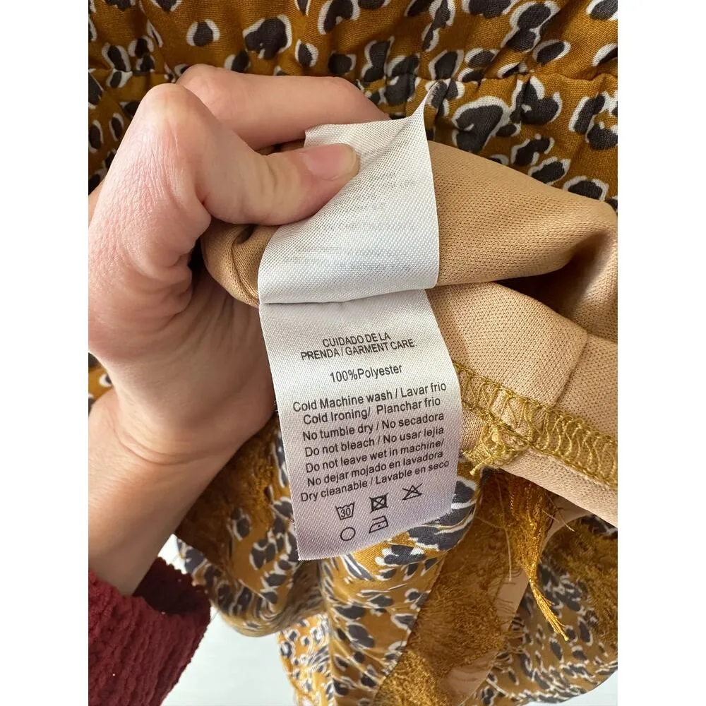 Akino Laude Dress Women’s Medium Animal Print Boho Scoop Neck Mini Tan Bohemian - Image 7