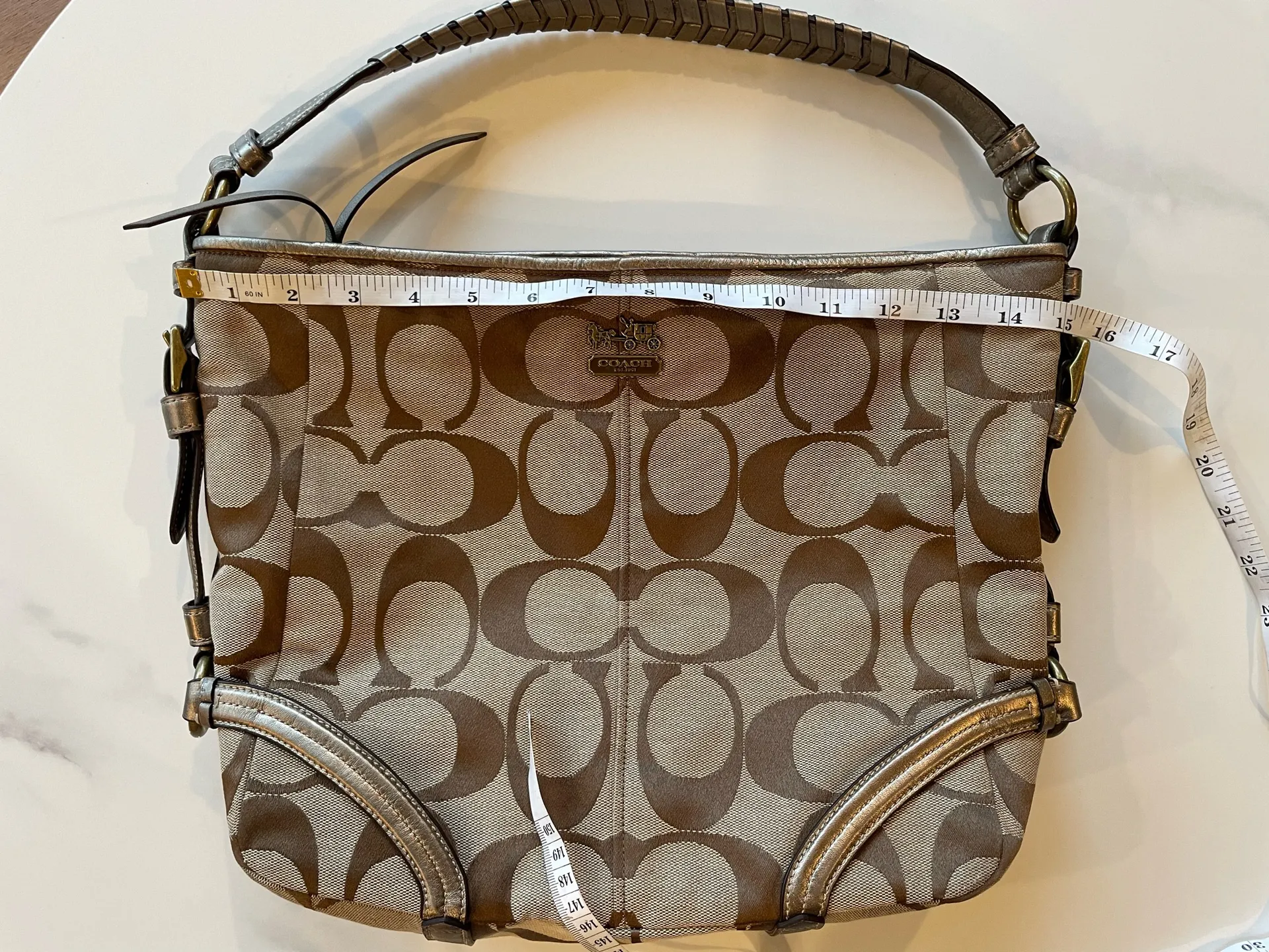 Vintage COACH Y2K women shoulder bag canvas leather big logo brown 15✖️11✖️3 in - Image 10