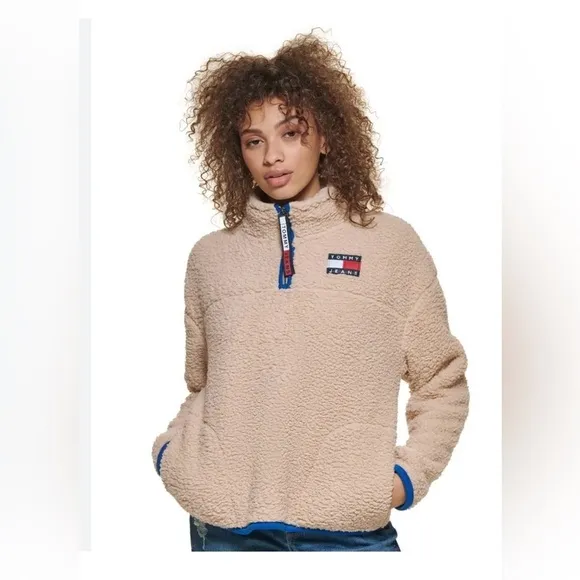Tommy  Hilfiger Jeans 1/4 Zip Fleece Sherpa Women’s Size Medium - Image 2