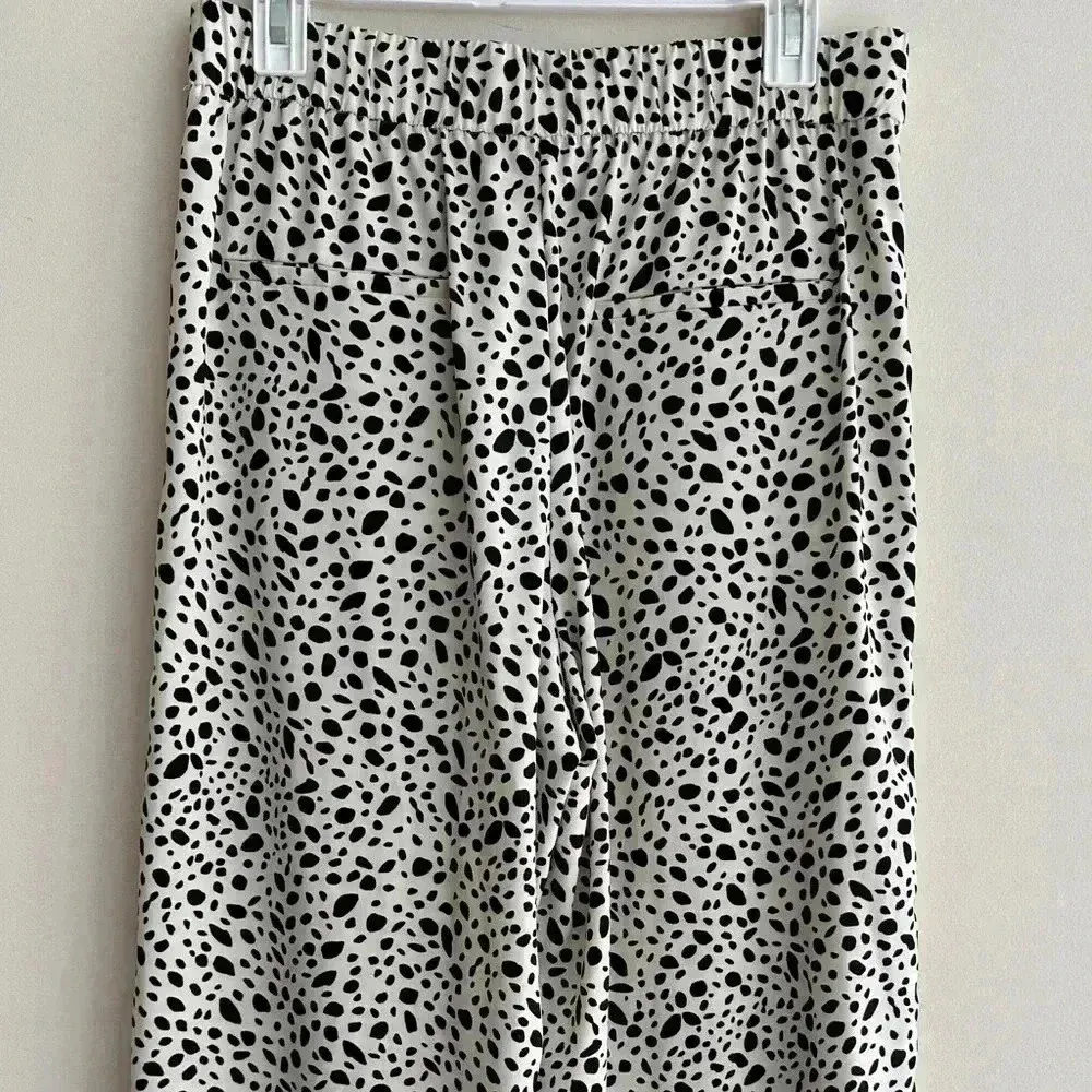 Zara Dalmatian Print Pleated Wide Leg Cropped Trouser Culottes in White, Med - Image 10