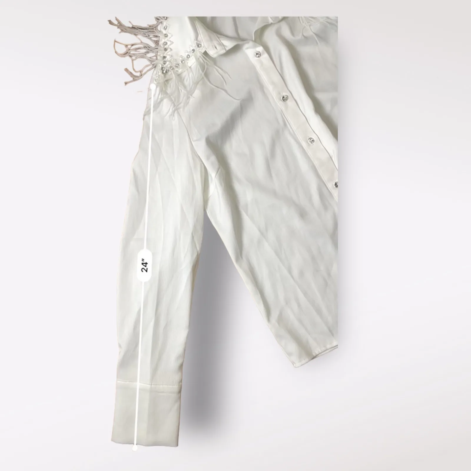 Gritty Soul White Ms.‎ Bling Em Blouse Feathered Collar Size M Size M - Image 7