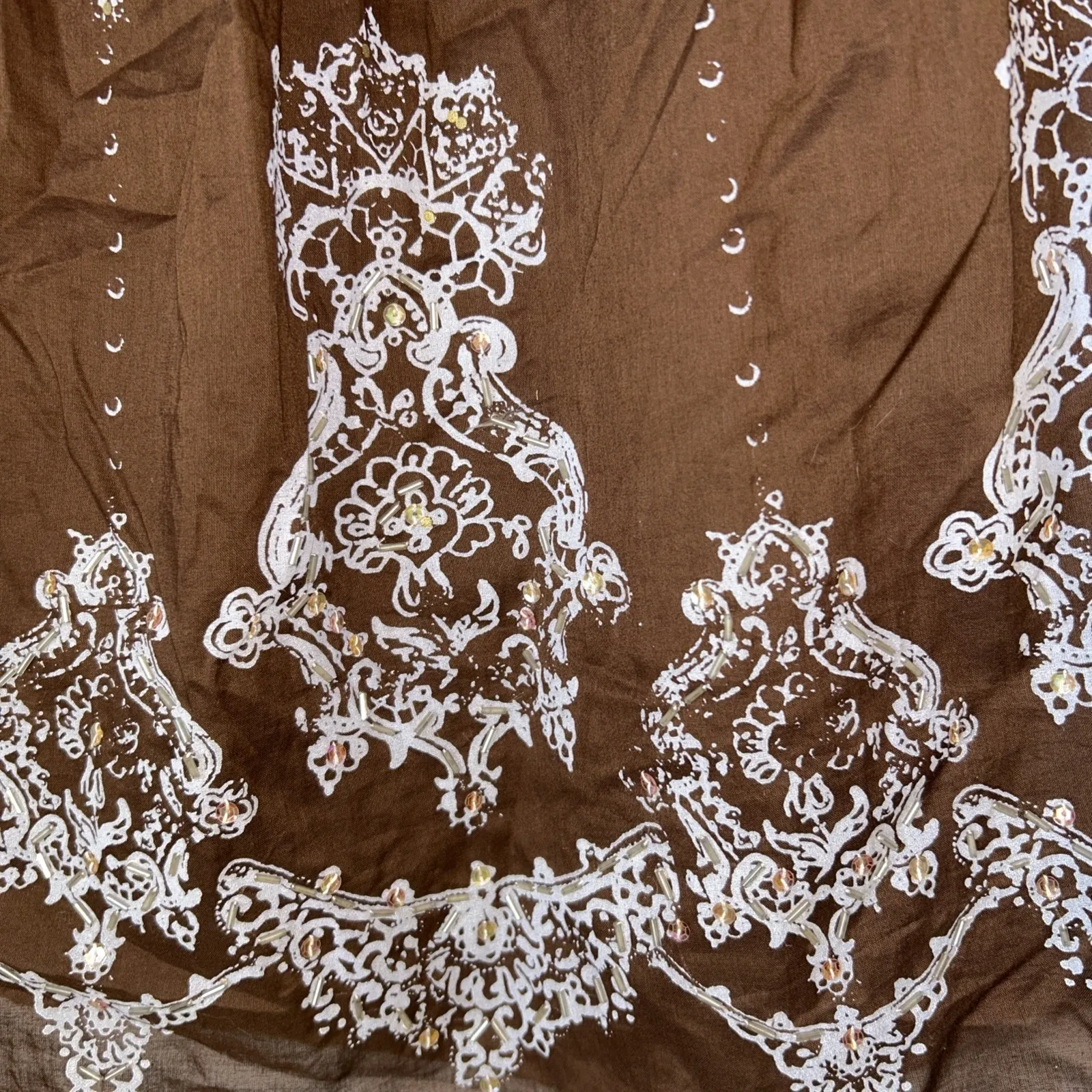 Western Flowy Lined‎ Skirt Beaded Sequins Design 100% Cotton Fairy Whimsigoth 12 - Image 2