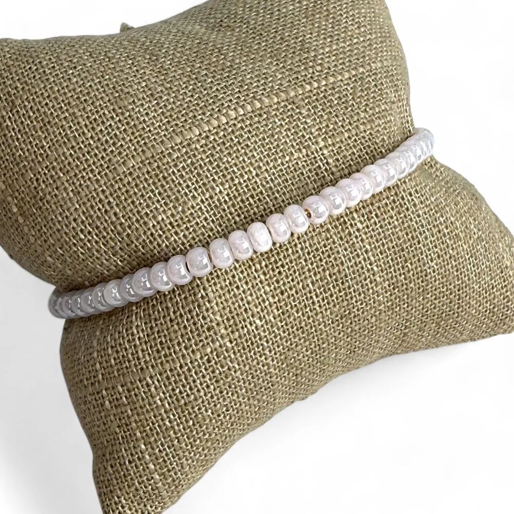 Alex and Ani Beaded Bangle Bracelet Pearly White Seed Beads - Image 3