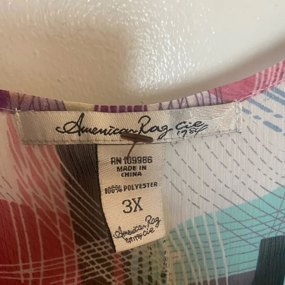 American Rag Womens Sheer Blouse 3X 3XL Multicolor Print Purple Pink Yellow Blue - Image 2